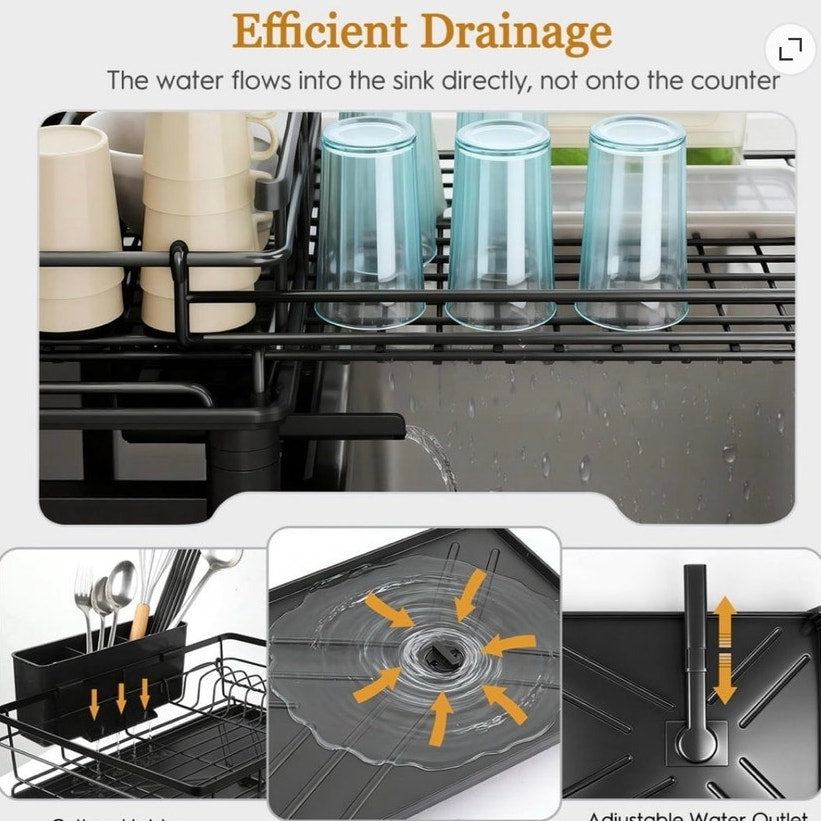 BRAND NEW Black Stainless Steel Rust Proof Expandable Capacity Dish Drying Rack