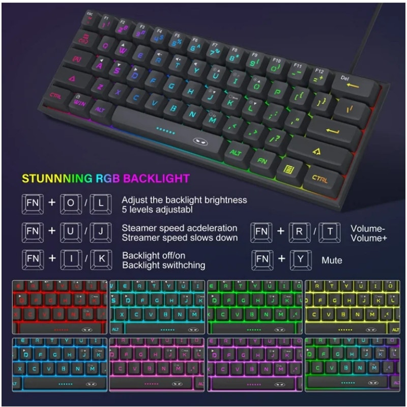 BRAND NEW ~ RGB Backlight Small Adjustable Gaming Keyboard 11.5" x 4.02" x 1.6"