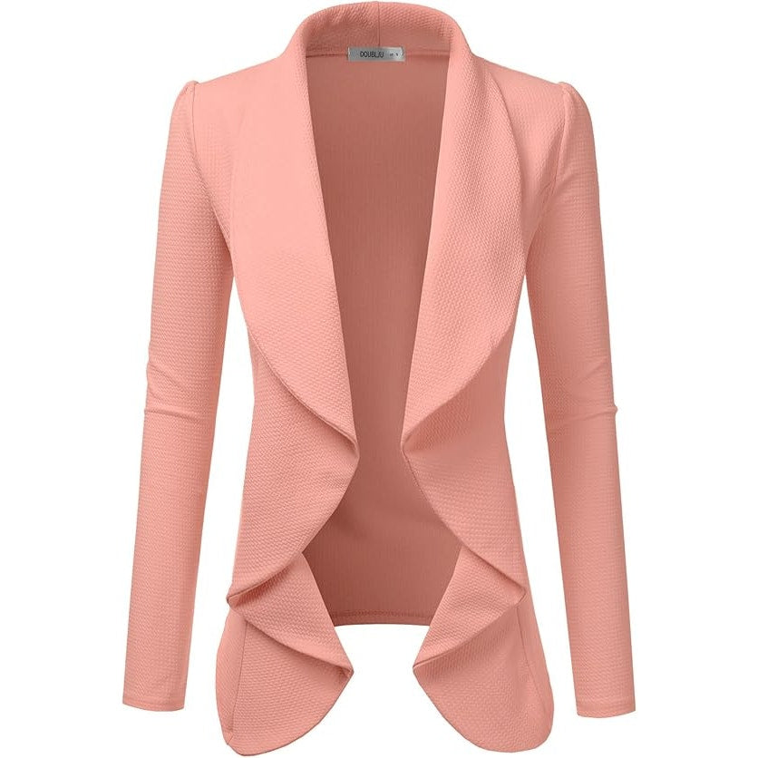 NWT ~ Coral Pink Spring Draped Open Flowing Cardigan L/S Business Jacket ~ SMALL