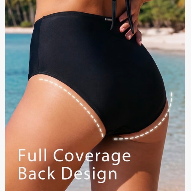 NWT ~ Black High Waisted Full Coverage Tummy Control Swimsuit Bikini Bottom ~ 2X
