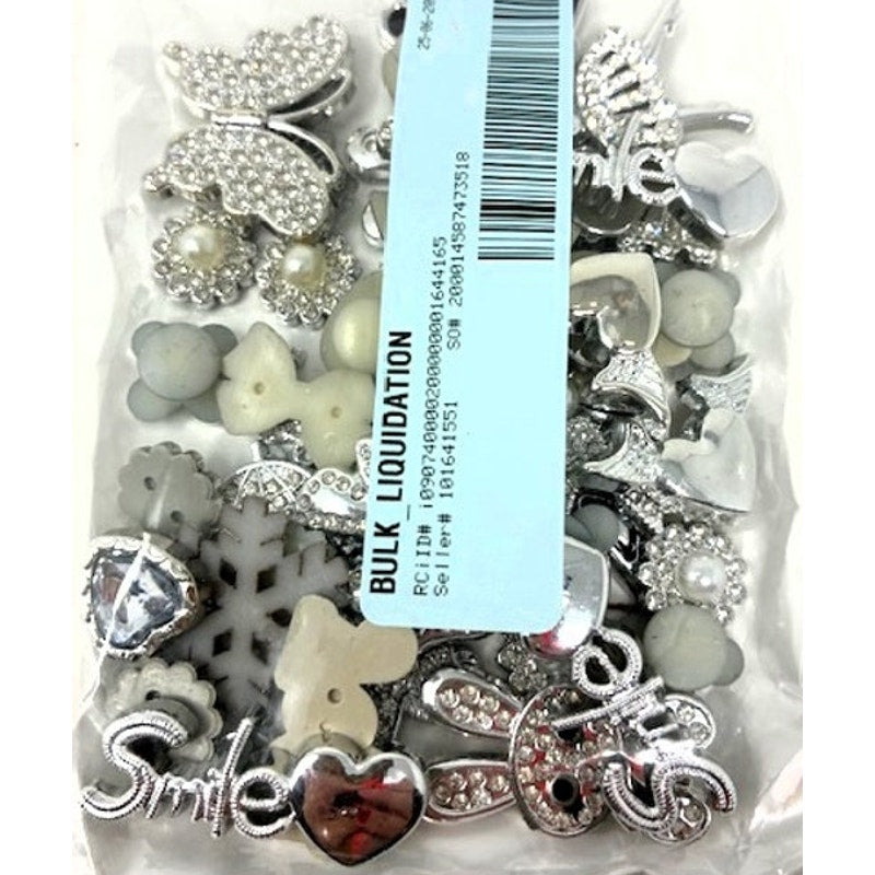BRAND NEW ~ 80pcs Bulk Silver Rhinestone Big Bling Flat Back Charms Hearts Bows