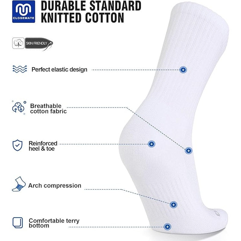 NWT ~ 6 Pairs White Cotton Men's Athletic Cushioned Crew Socks ~ MEDIUM