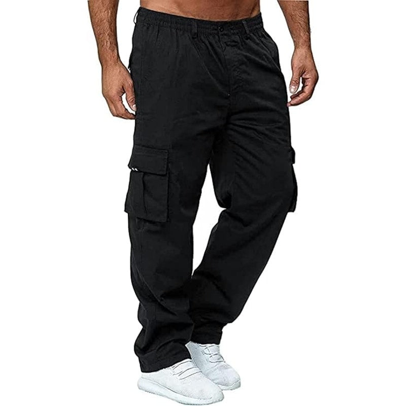 NWT ~ Men's Black Casual Cotton Relaxed Fit Cargo Pants ~ Size LARGE