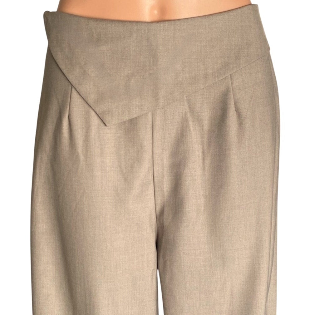 NWT ~ PRETTY LITTLE THING Tan Mushroom Fold Wide Leg Split Hem Trousers Pants ~6