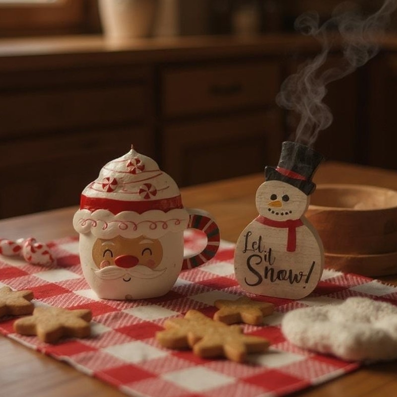 NWT ~ Set/ 2 Santa & Snowman Thick Wooden Christmas Shelf Sitters Wall Hangings