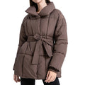 NWT ~ Women's Brown Puffer Jacket Belt & High Collar Winter Coat ~ Plus Size XXL
