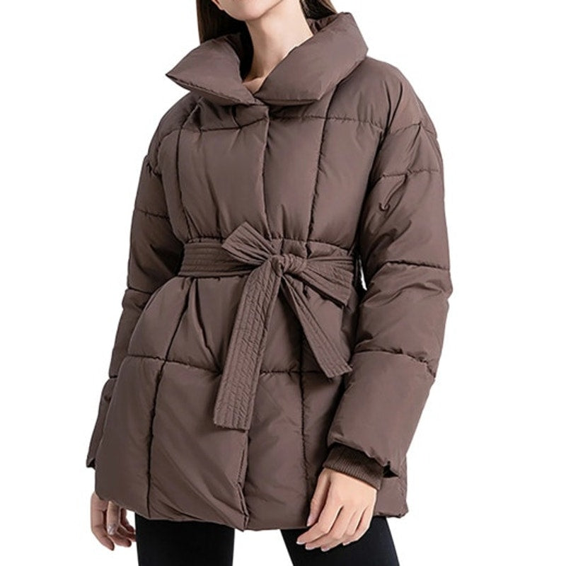 NWT ~ Women's Brown Puffer Jacket Belt & High Collar Winter Coat ~ Plus Size XXL