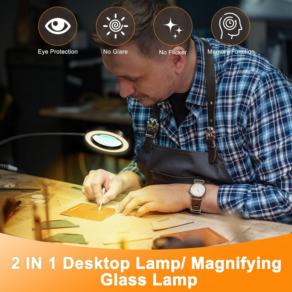 BRAND NEW ~ 10X Magnifying Glass with Light 2 in 1 Magnifying Desk Lamp Timer