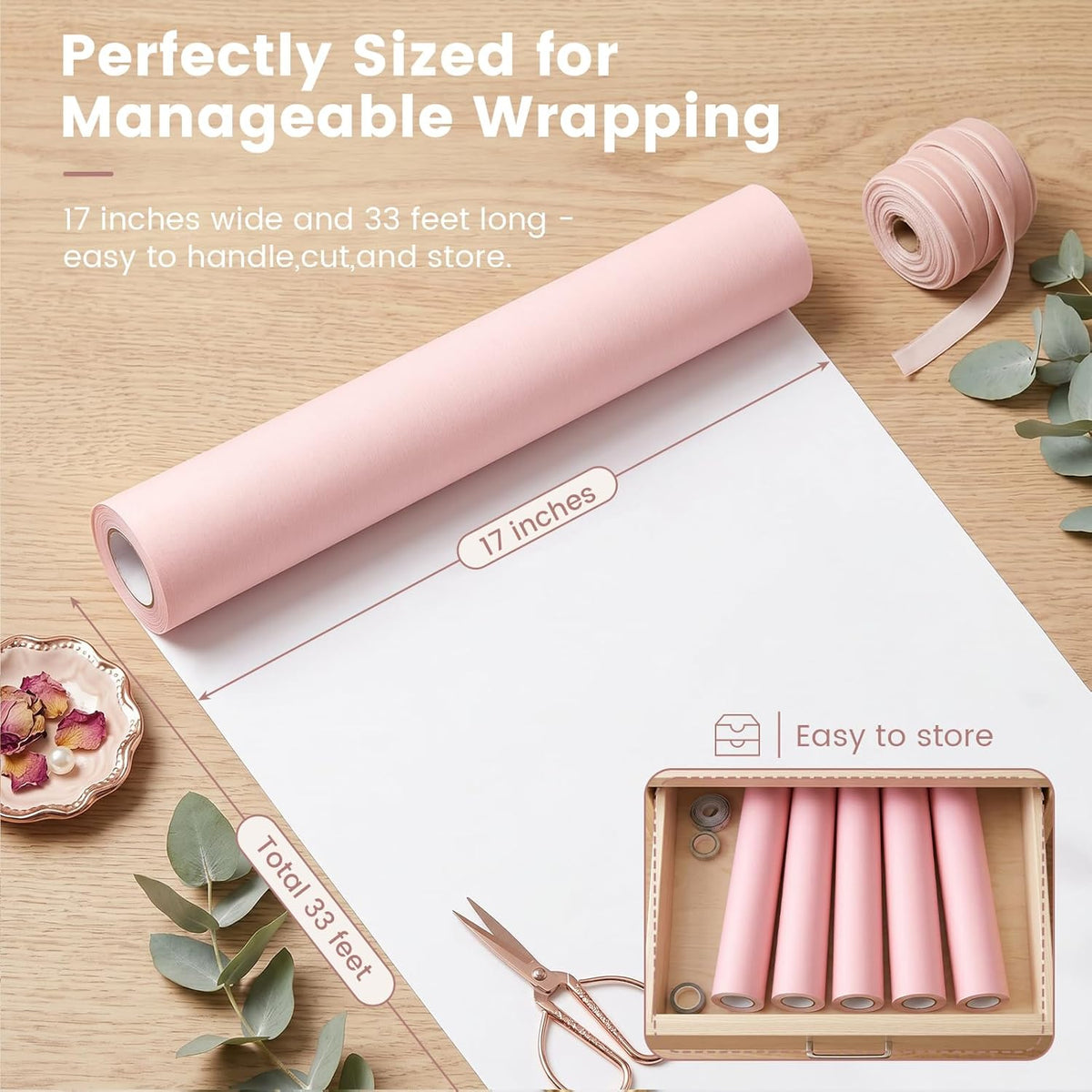 BRAND NEW ~ Thick Premium Pink Kraft Wrapping Paper Roll ~ 17" x 33ft