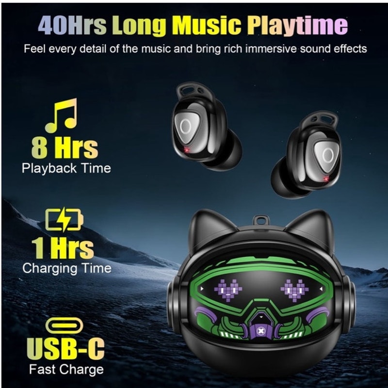 BRAND NEW ~ Black Wireless Earbuds Bluetooth 5.4 In-Ear Waterproof Earphones