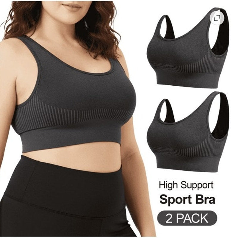 NWT ~ 2 Pack Plus Size High Support Wireless Seamless Padded Sports Bras ~ 2X