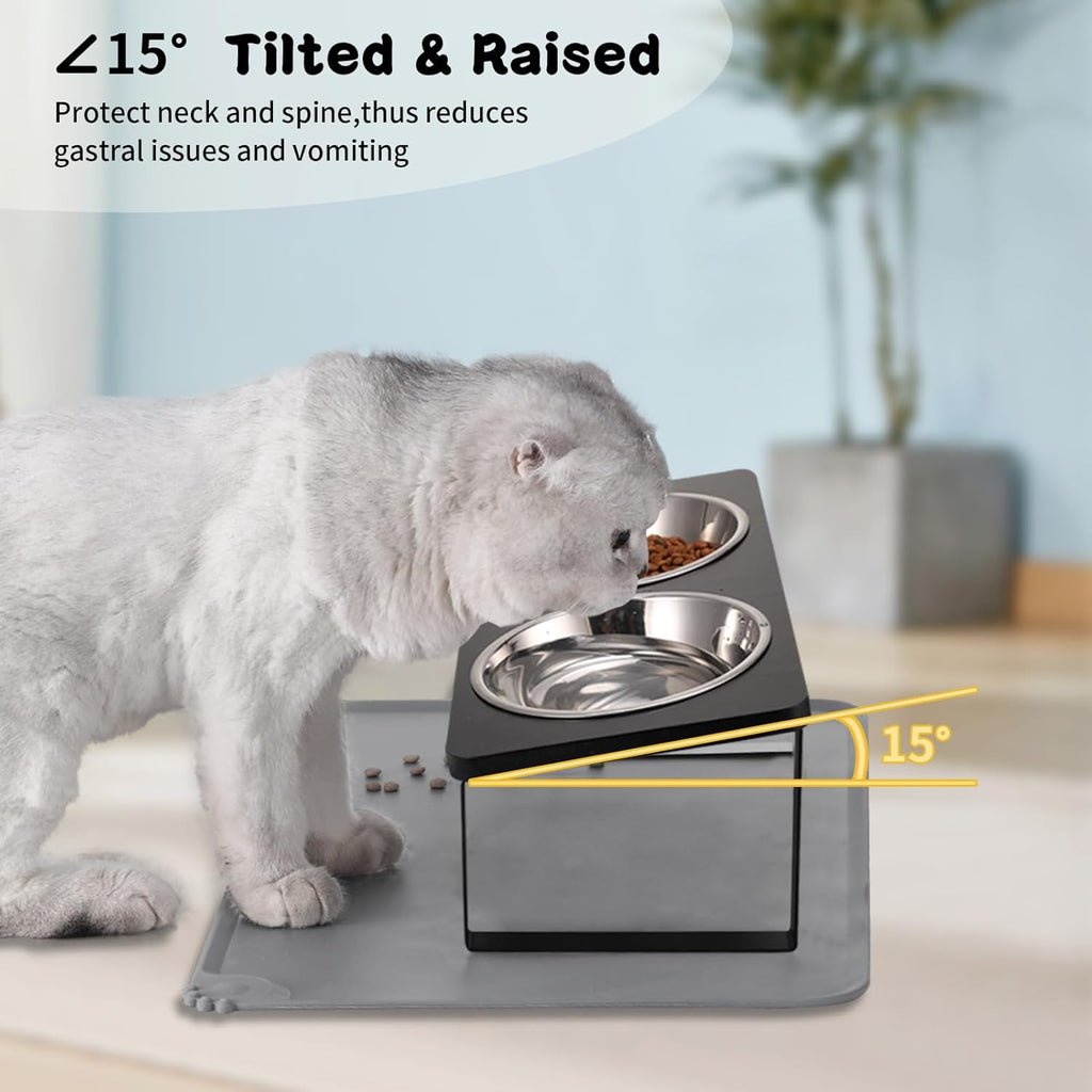 BRAND NEW ~ Black Elevated Stainless Steel Cat Dog Bowls Dishes & Food Water Mat