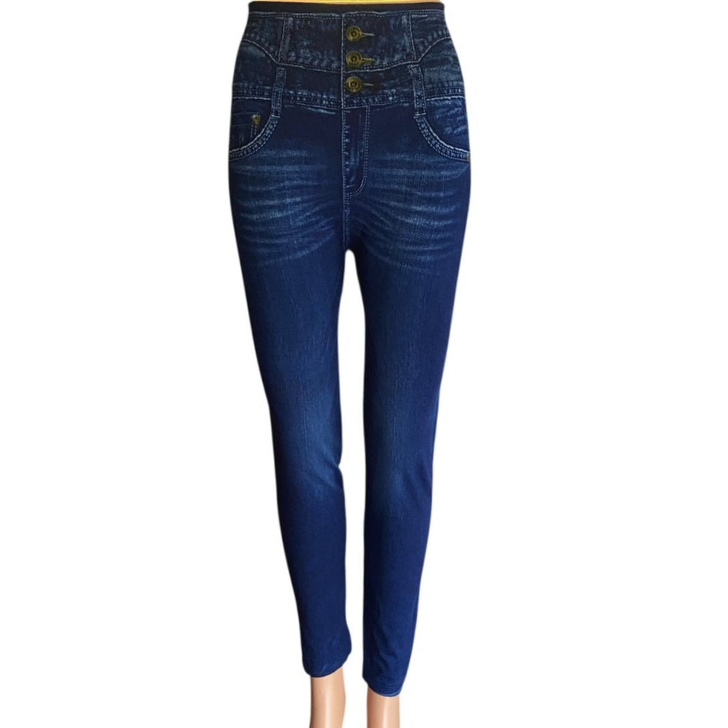 NWT ~ Denim Blue Jean Look Sexy Shapewear Slimming Leggings Pants ~ Womens LARGE