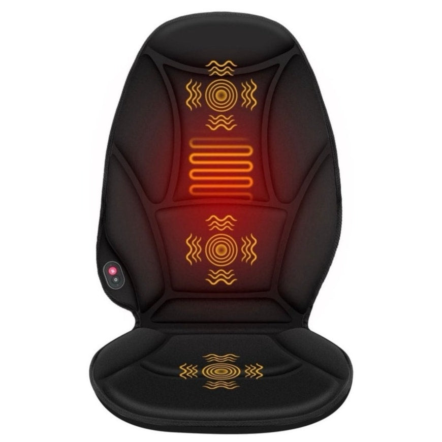 BRAND NEW ~ Black Heated Vibrating Back Massager Seat Cushion Chair Pad
