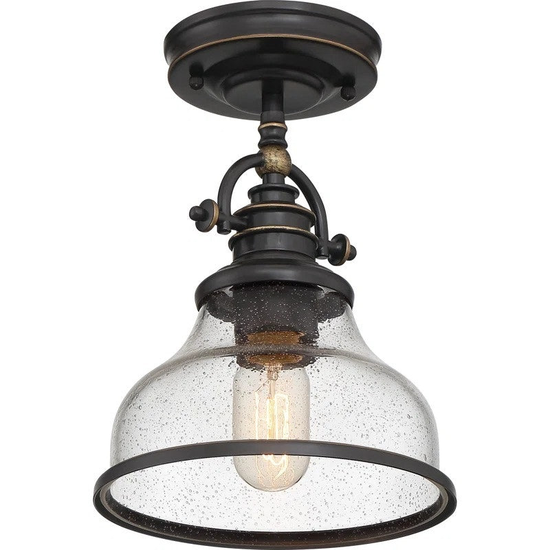 NWT ~ Vintage Style Modern Farmhouse Clear Seedy Glass Light Dome Pendant Light