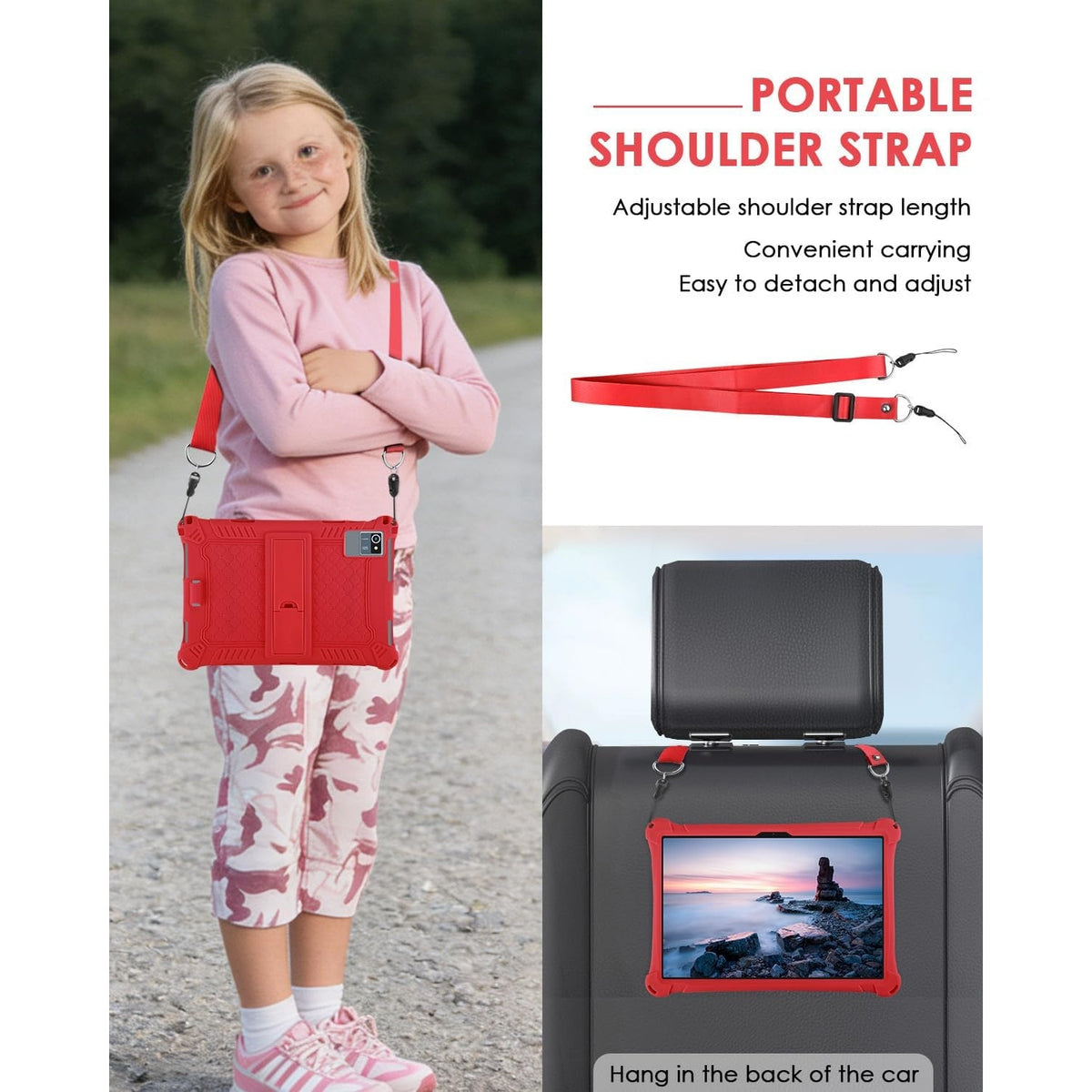 BRAND NEW ~ Red 10.1 inch Silicone Tablet Case & Stylus Pen & Shoulder Strap