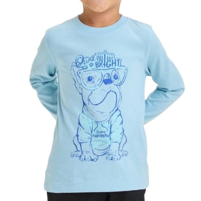 NWT ~ Toddler Boys Long Sleeve Shine Bright Hanukkah Dog Graphic T-Shirt ~ 2T