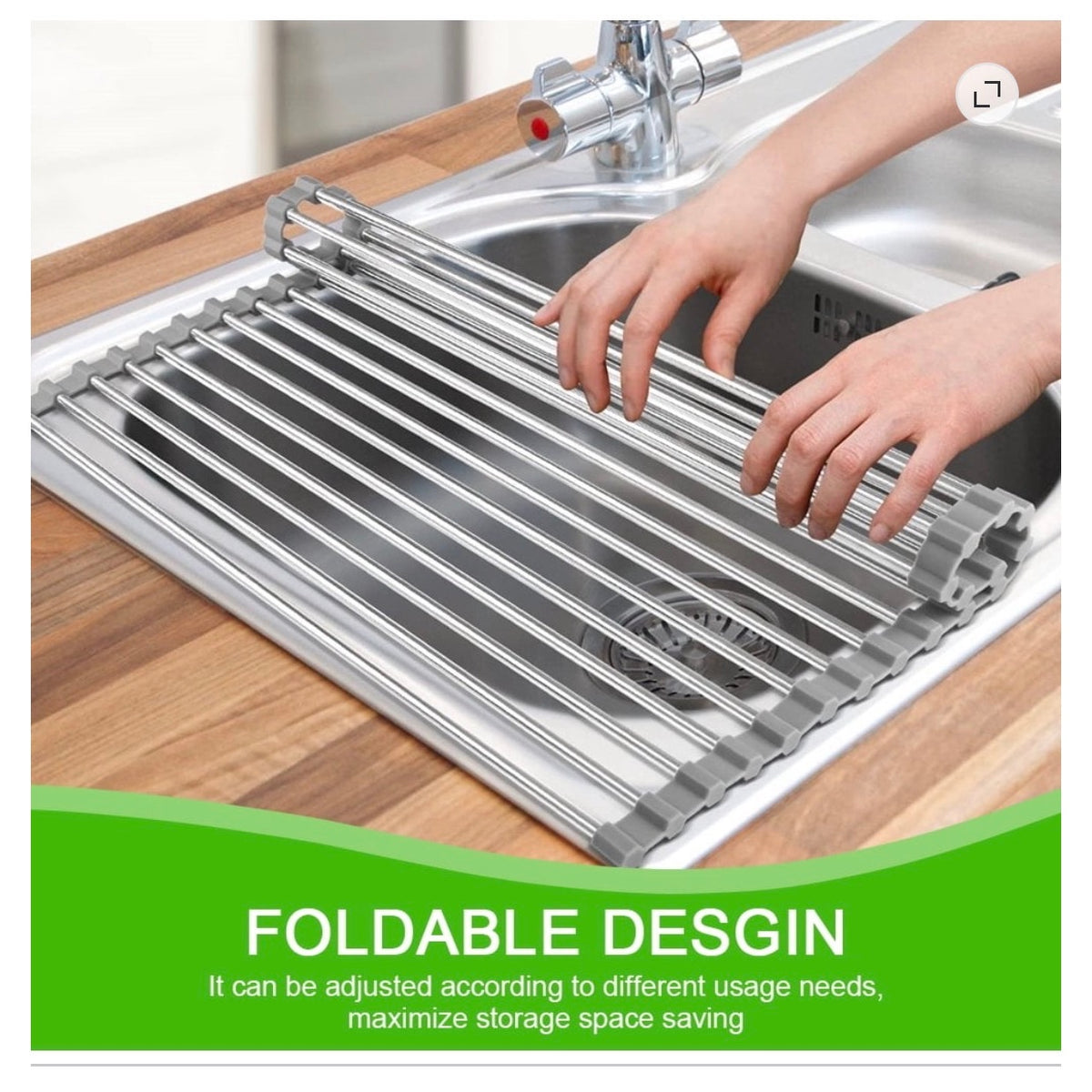 BRAND NEW ~ Stainless Steel Roll Up Kitchen Sink Dish Drying Rack Over The Sink