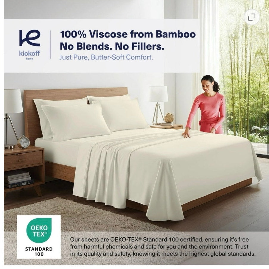 BRAND NEW ~ Buttercream QUEEN 4pc Organic Bamboo Viscose Cooling Bed Sheets Set
