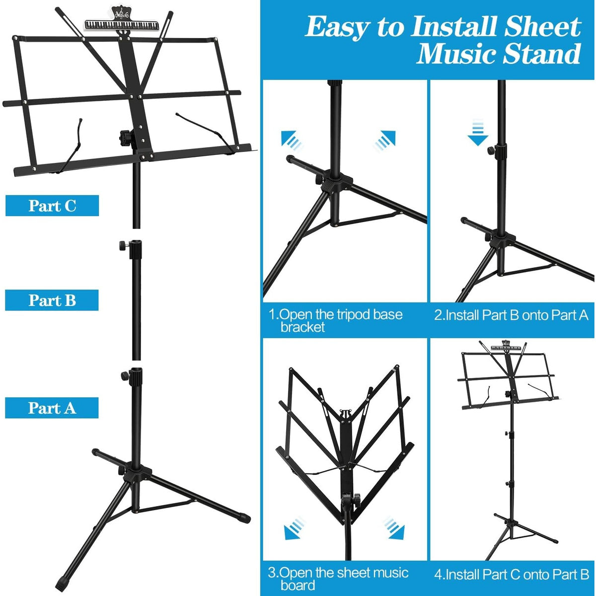BRAND NEW ~ Black Music Stand with Sheet Clip Holder & Carrying Bag