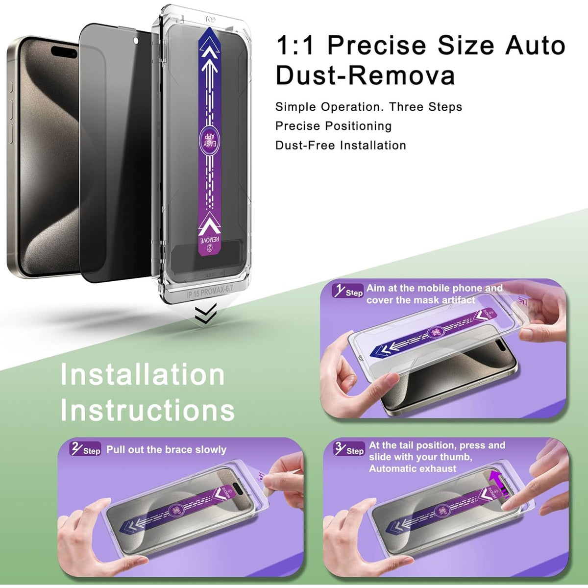 NWT ~ 2 Pack Privacy Screen Protector iPhone 15 Pro Max Tempered Glass Film