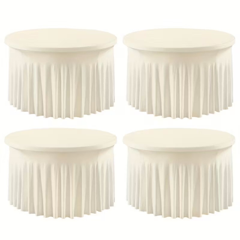 NWT ~ Set/4 Ivory 4ft Round Stretch Polyester Blend Tablecloth for 48in Tables