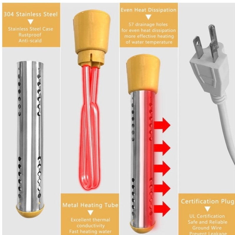 BRAND NEW ~ Yellow 2000W Immersion Portable Submersible Water Heater & Timer