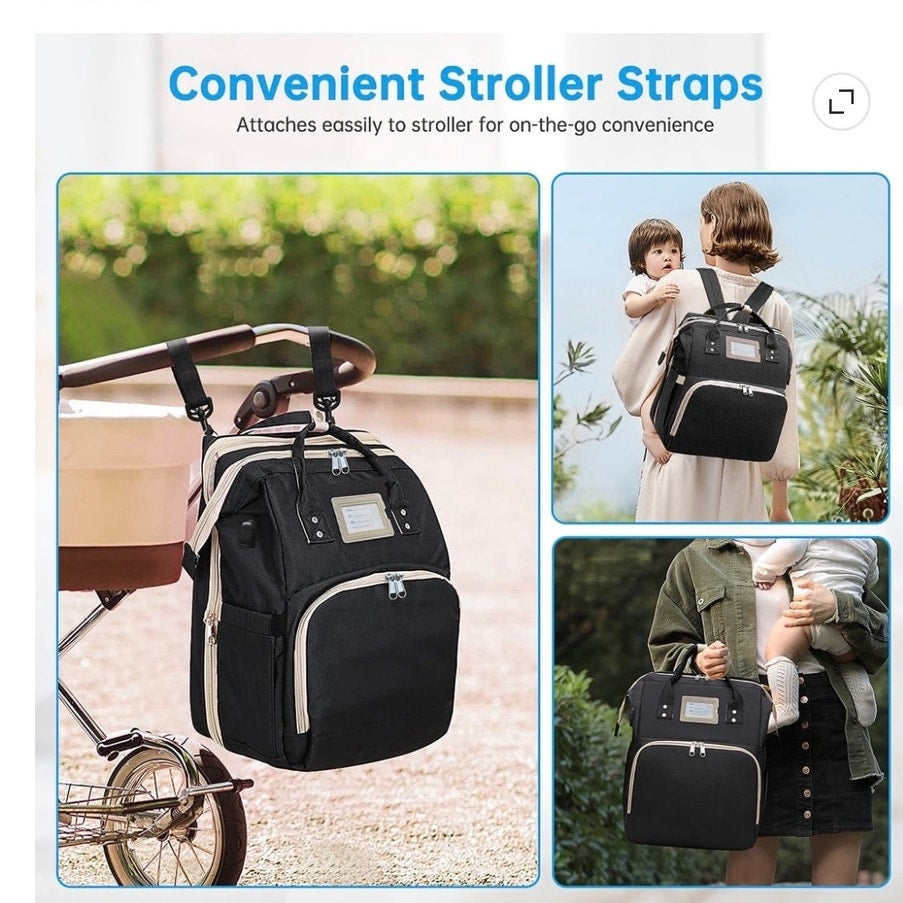 BRAND NEW ~ Black USB Multifunctional Large Capacity Travel Diaper Bag Backpack