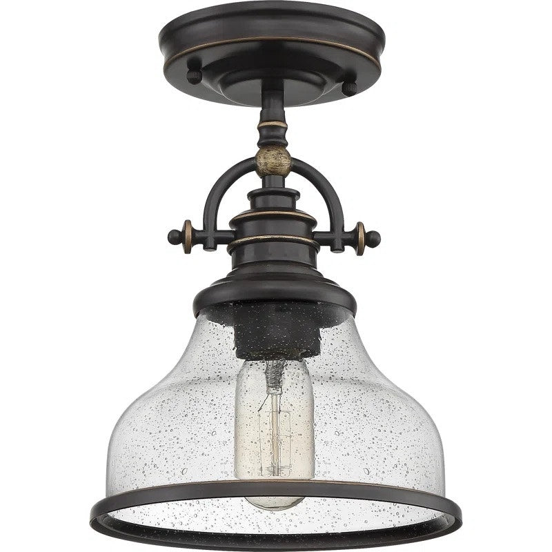 NWT ~ Vintage Style Modern Farmhouse Clear Seedy Glass Light Dome Pendant Light