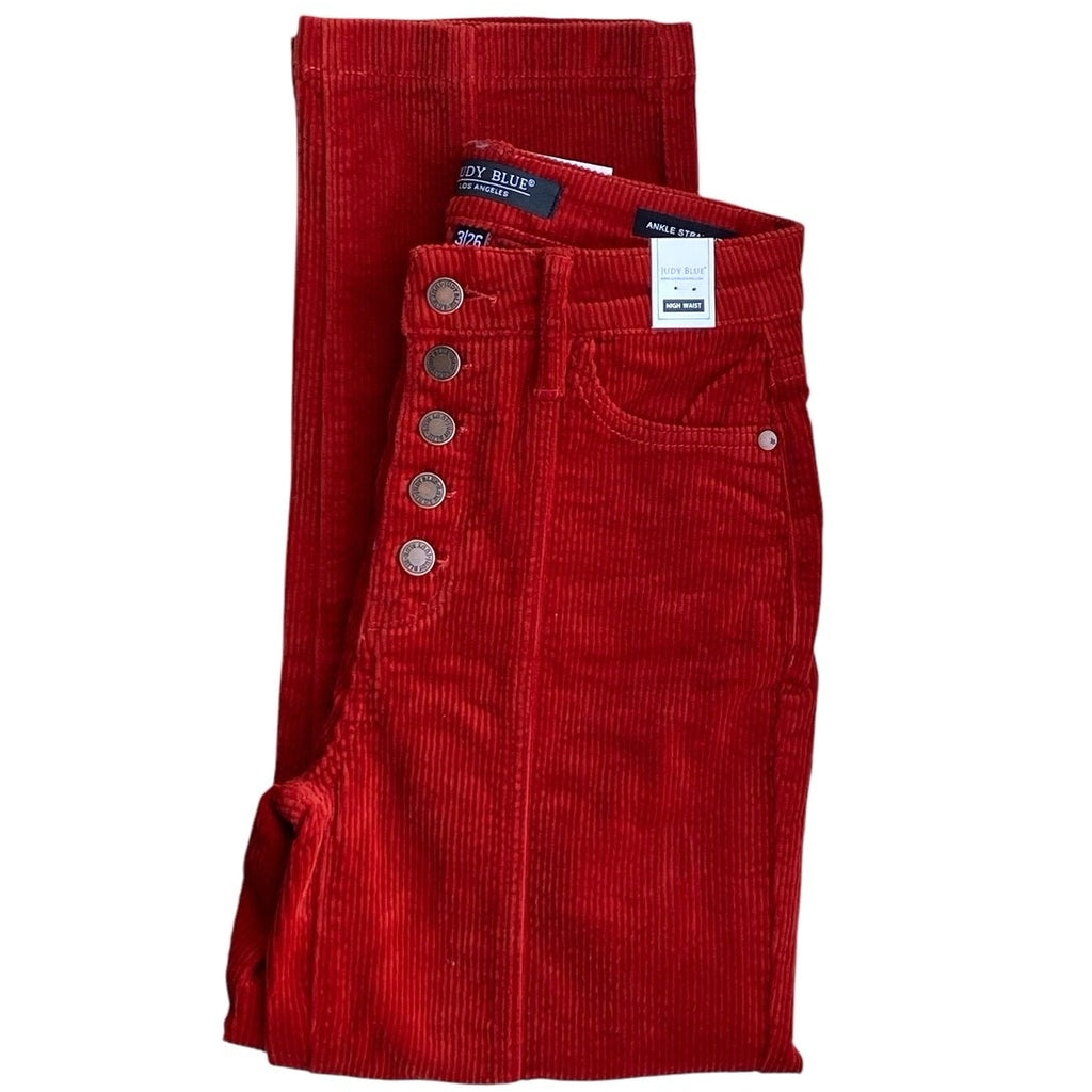 NWT ~ JUDY BLUE Mandy Cord Button Fly Ankle Straight Pants ~ Women's 3 / 26