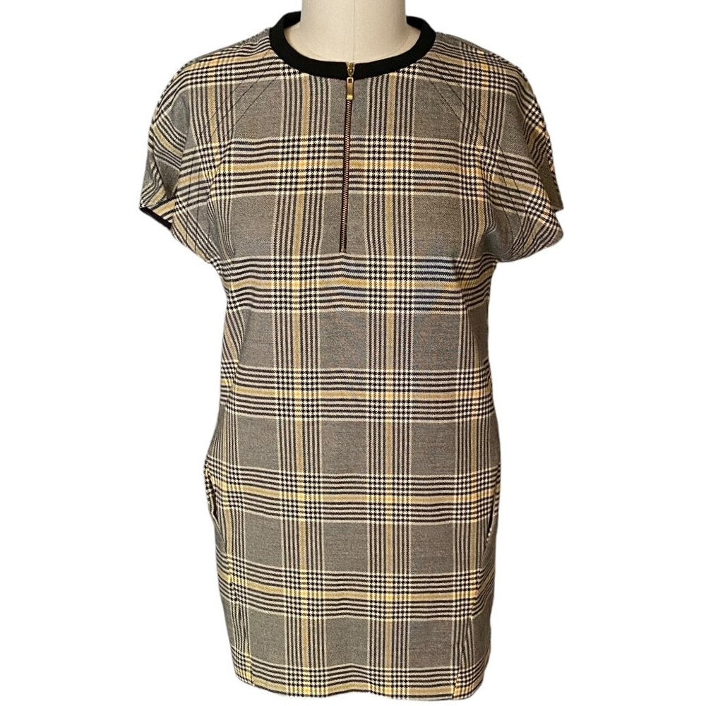 NWT ~ ZARA trf Collection Plaid Side Pockets Zip Front Mini Dress ~ Size MEDIUM