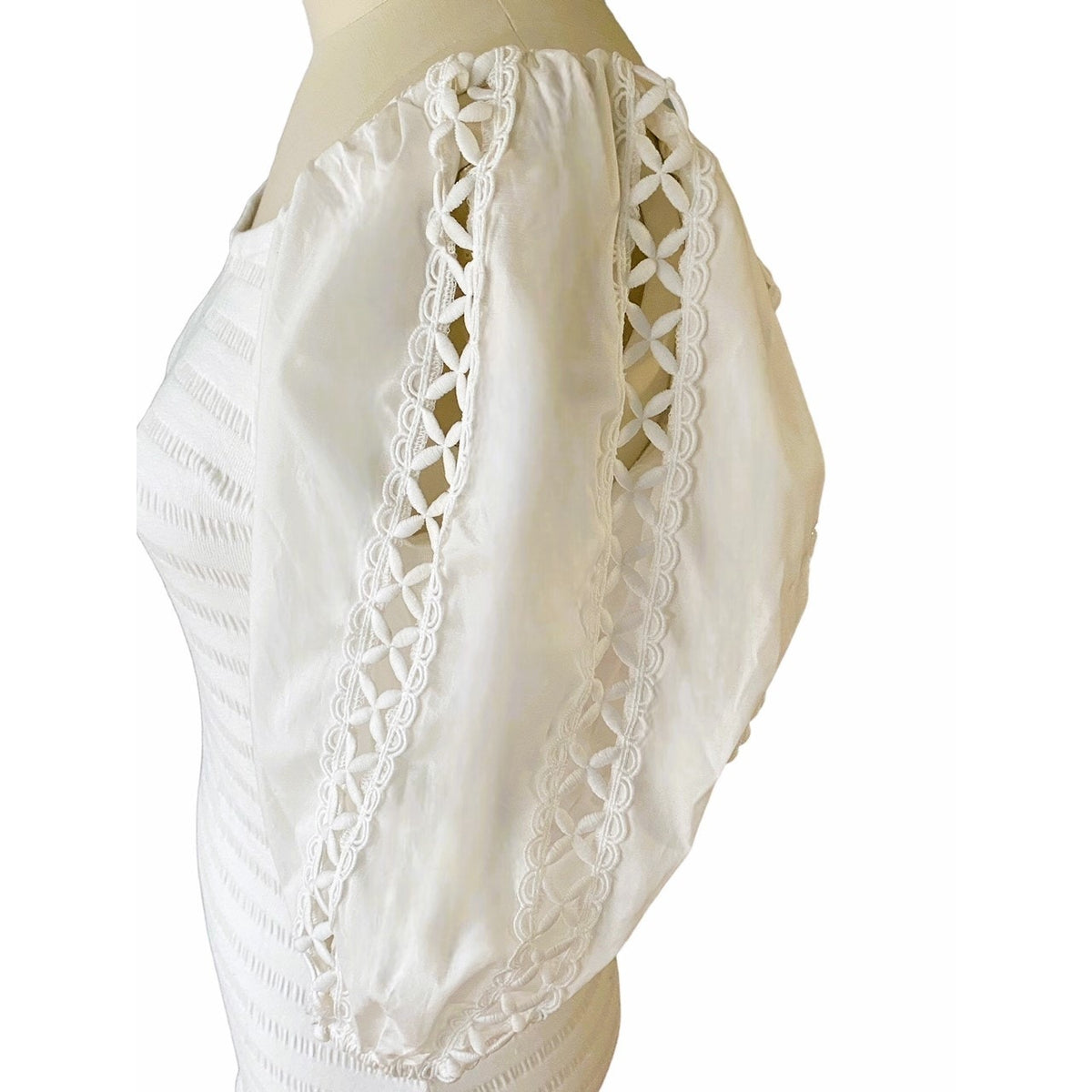 NWT ~ BETSEY JOHNSON Optic White Smocked Sleeve Bodycon Dress ~ Women's MEDIUM