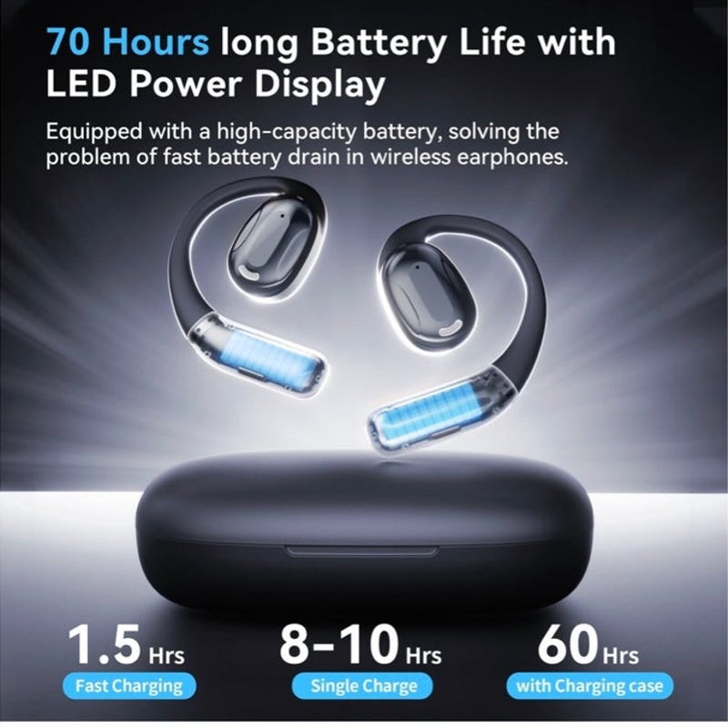 BRAND NEW ~ Black Bluetooth 5.4 Wireless Open Ear Earbuds & LED Charging Case