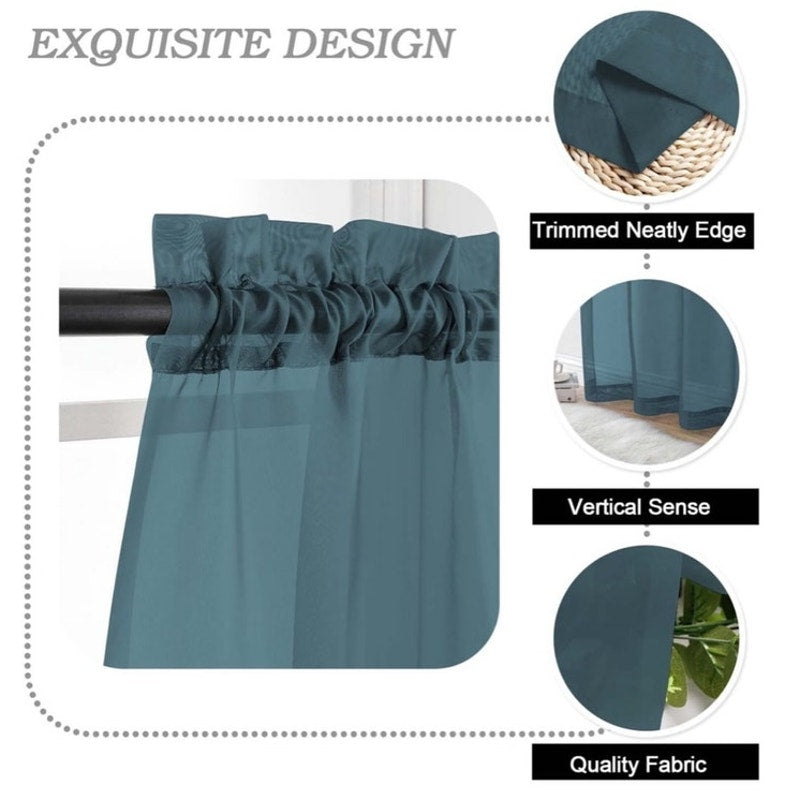 BRAND NEW ~ Set/2 Dusty Blue Sheer Curtain Valances with Rod Pockets ~ 42W x 14L
