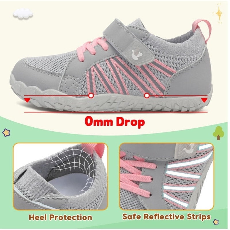 BRAND NEW ~ Kids Gray & Pink Wide Knit Anti-Slip Sneakers Shoes ~ Size 12