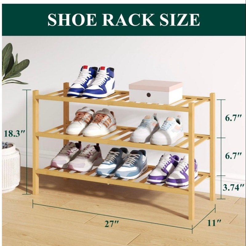 BRAND NEW ~ Natural Bamboo Wood 3-Tier Shoe Rack Shoe Storage Organizer