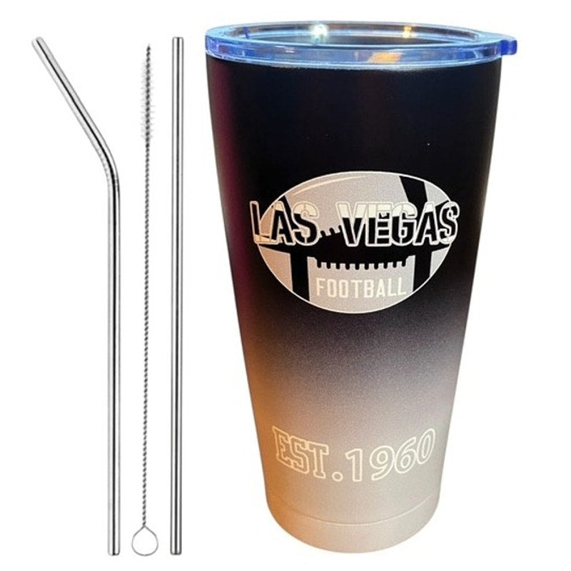 BRAND NEW ~ Las Vegas Raiders Stainless Steel 20oz Travel Cup Steel Straw Brush