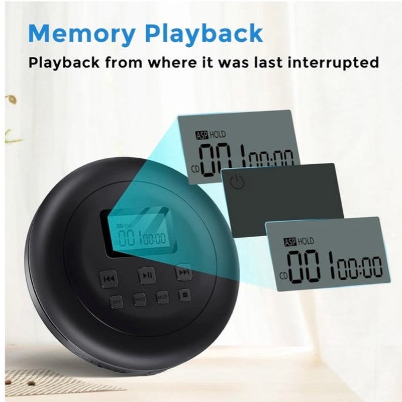 BRAND NEW ~ Black Rechargeable Portable CD Player Dual Stereo Speakers Walkman