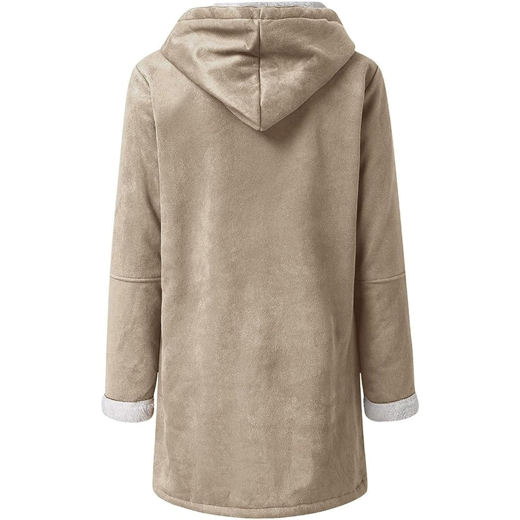 NWOT ~ Women's Khaki Tan Faux Suede Sherpa Lined Coat & Hood ~ Size LARGE
