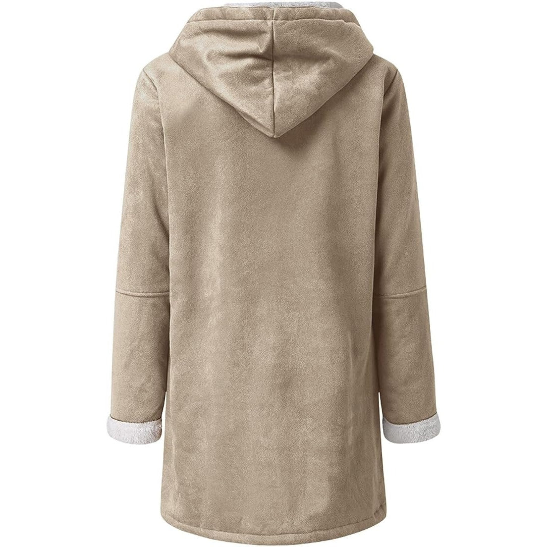 NWOT ~ Women's Khaki Tan Faux Suede Sherpa Lined Coat & Hood ~ Size LARGE