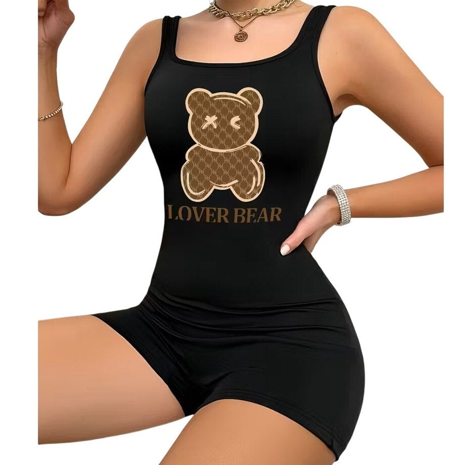 NWT ~ LOVERBEAR Short Backless Black Bodysuit Romper Jumpsuit ~ Women's Size XL