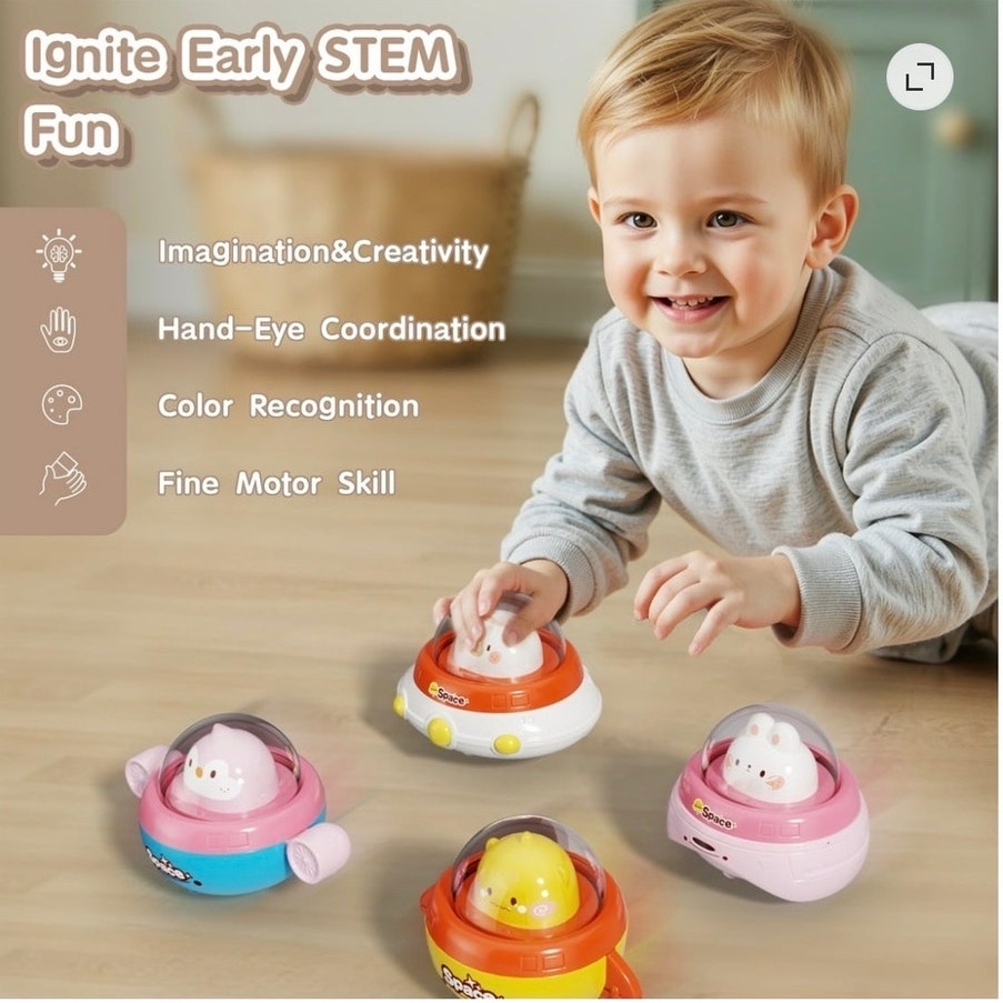 BRAND NEW ~ Set/4 Baby & Toddler Colorful UFO Battery Free Press Vehicle Toys