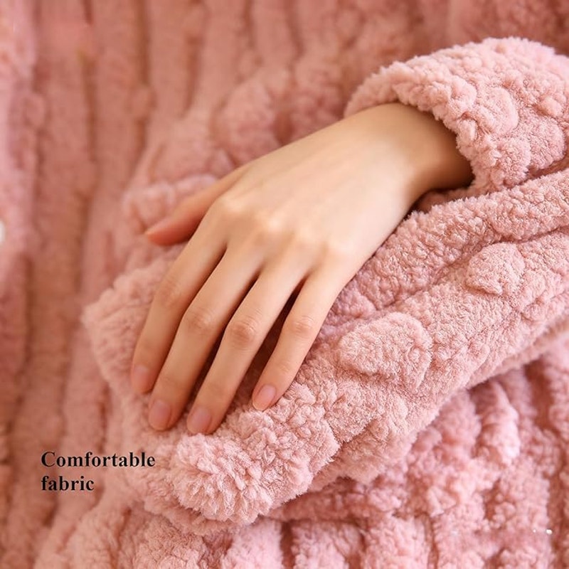 NWT ~ Women's Thick Pink Furry Button Up & Front Pockets Sweater ~ Size LARGE