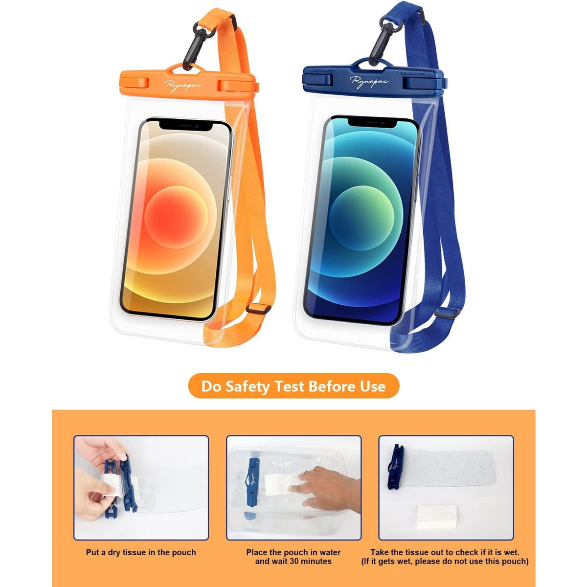 BRAND NEW ~ Set/2 Rynapac Orange & Blue Waterproof Phone Pouch Bag & Lanyard