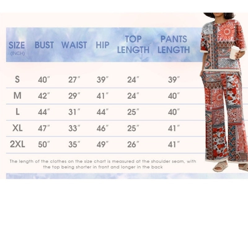 NWT ~ Women's Boho 2pc Square Geo Flower Top & Pants Casual Lounge Outfit ~ XL