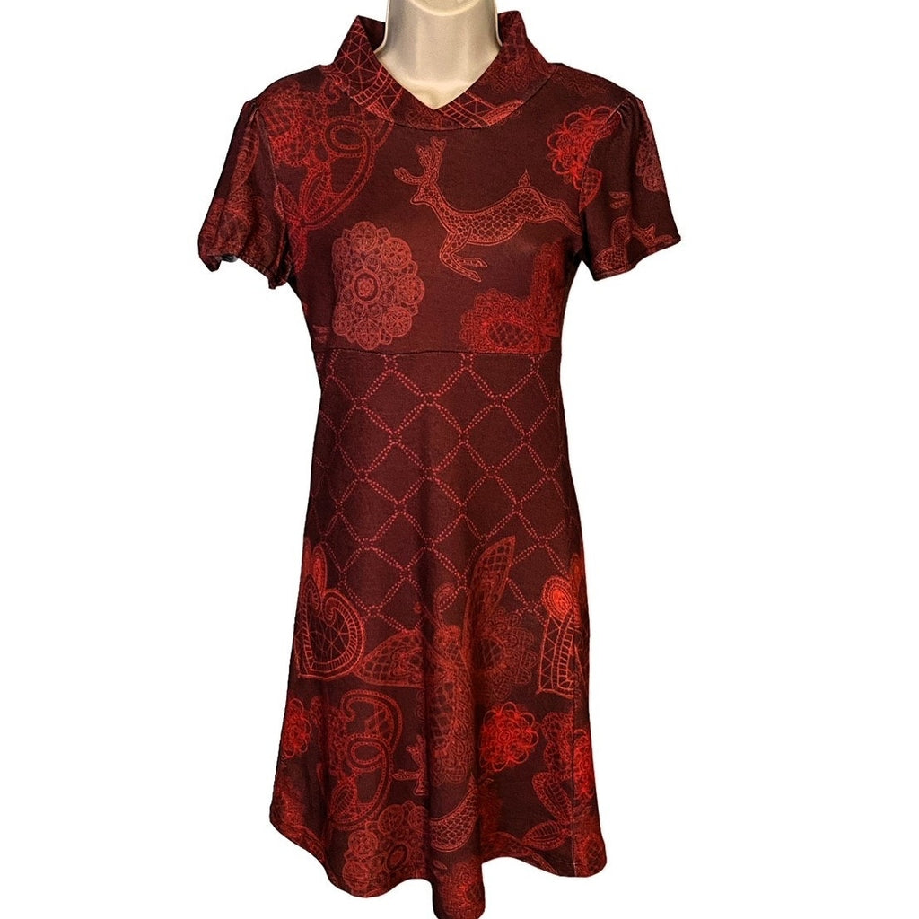 NWT ~ SMASH Embroidered Floral Butterfly Paisley Brown Knit Poet Dress ~ SMALL