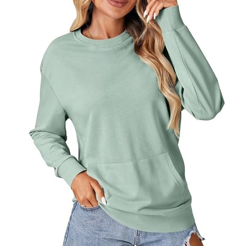 NWT ~ Women's Lightweight Thin Long Sleeve Sage Green Crewneck Top Pockets ~ XXL
