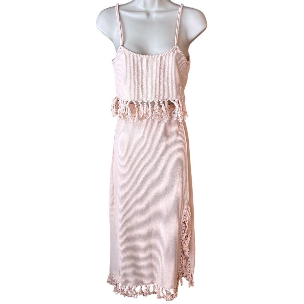 NWT ~ Pink Ribbed 2pc Boho Skirt & Cropped Cami Bohemian Summer Set ~ Women's L