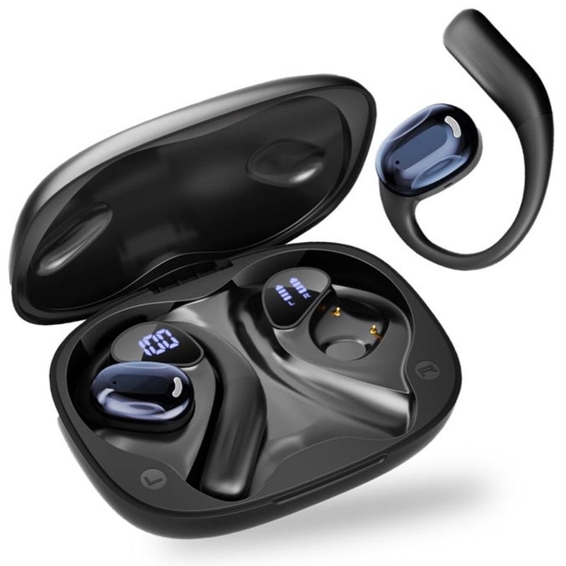 BRAND NEW ~ Black Bluetooth 5.4 Wireless Open Ear Earbuds & LED Charging Case