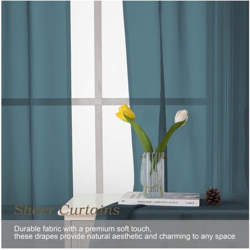 BRAND NEW ~ Set/2 Dusty Blue Sheer Curtain Valances with Rod Pockets ~ 42W x 14L